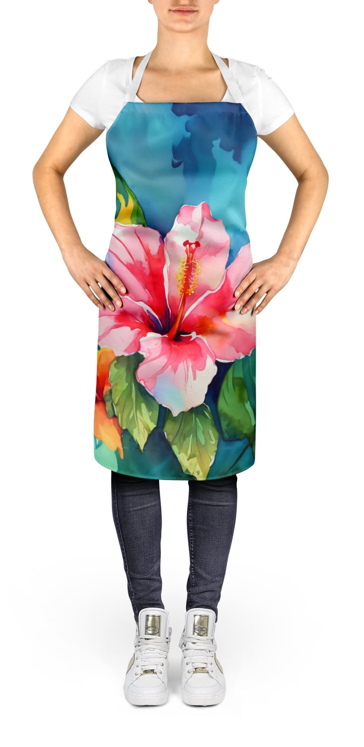 Hawaii Hawaiian Hibiscus in Watercolor Apron 27 in x 30 in