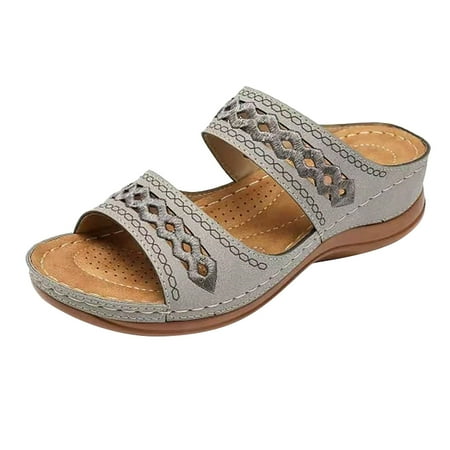 

Zpanxa Slippers for Women Lightweight Soft Sole Large Size Retro Slope Heel Comfortable Women s Slippers Flip Flops for Women Gray 42