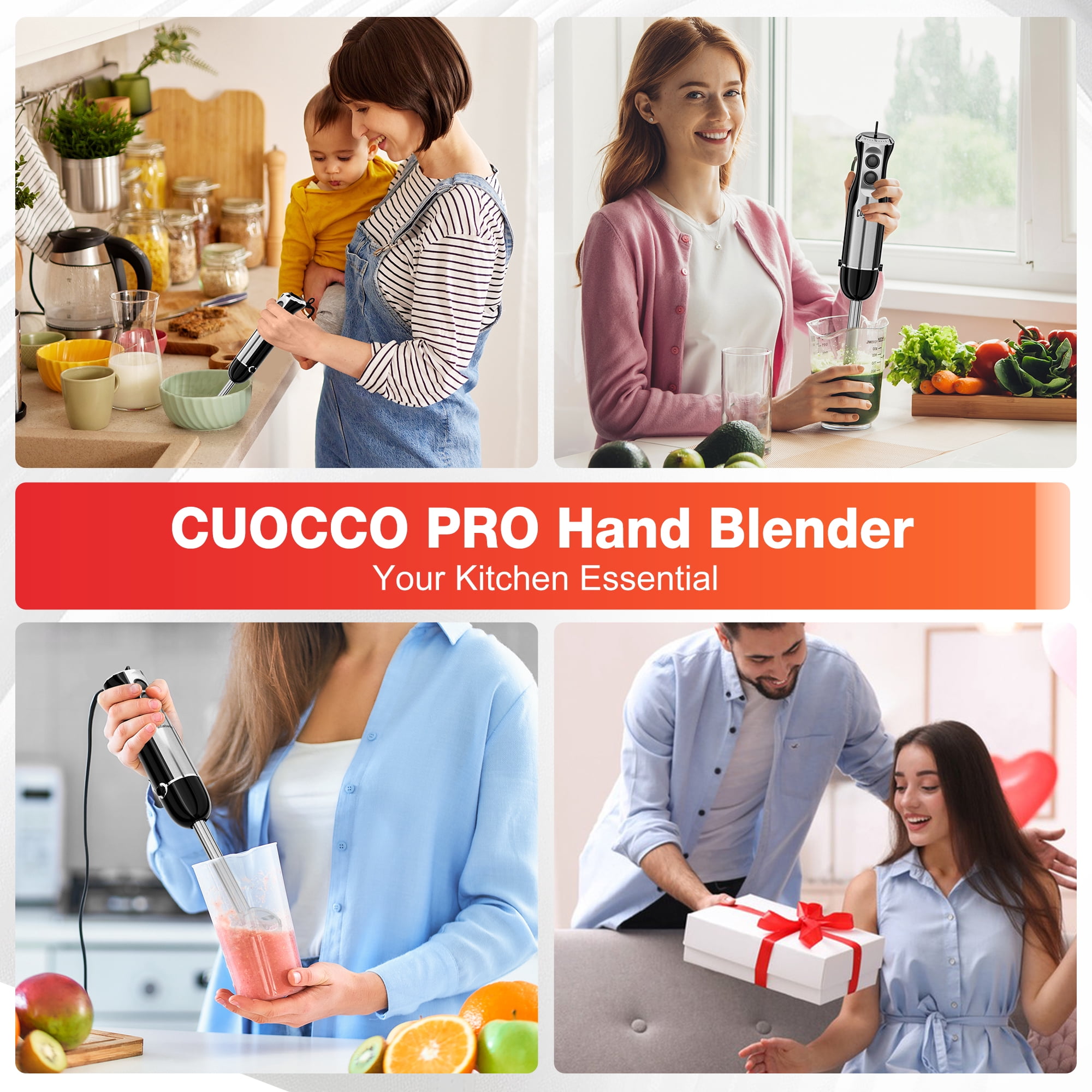 Immersion Blender, 1100W Immersion Blender Handheld with 21 Speeds & Turbo Boost – 3-in-1 Hand Blender for Purees, Baby Food, Milkshakes, Soups & Smoothies