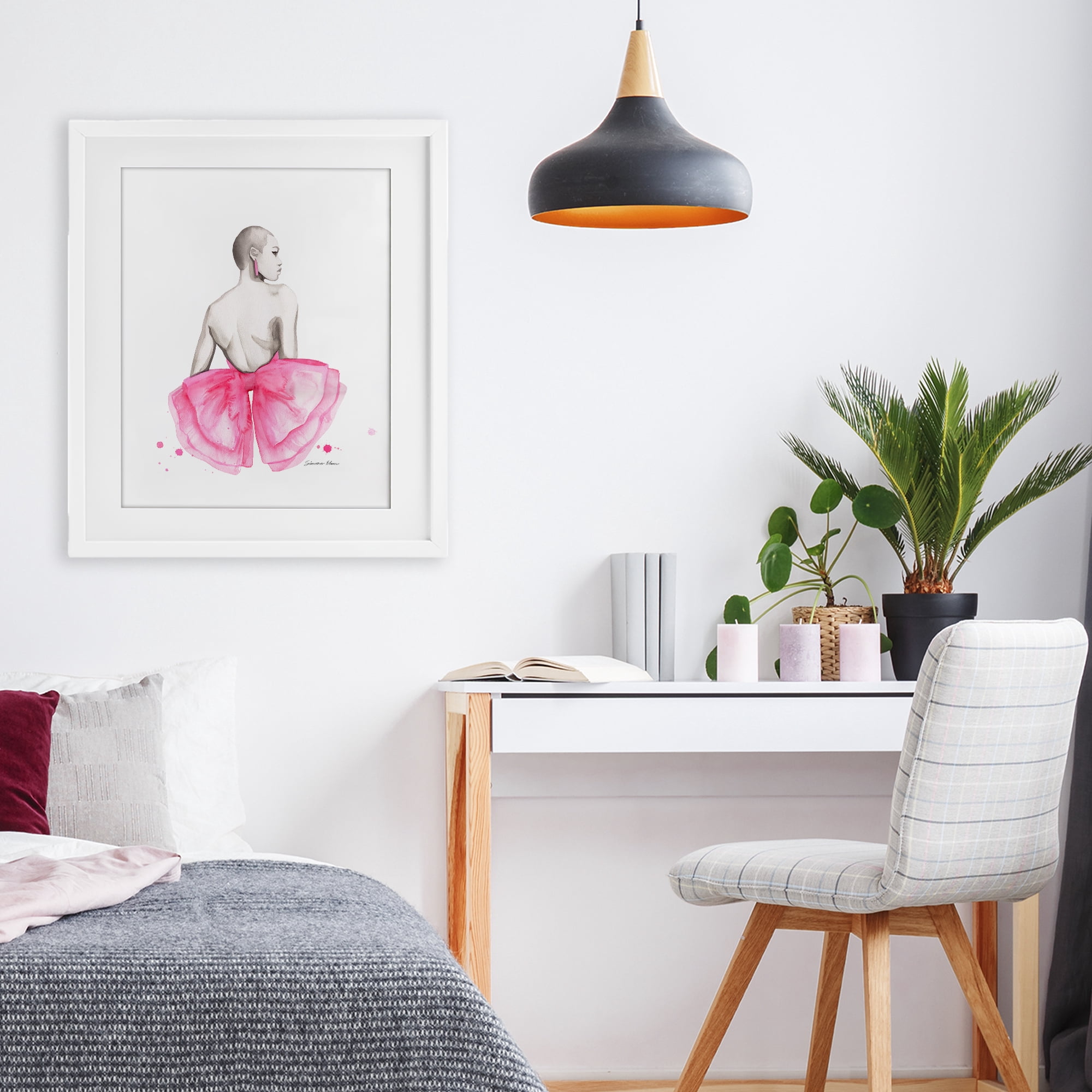 Stupell Industries Pink Bow Portrait From Behind White Framed Print Under Glass, design by Simone Elum