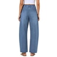 thumbnail image 5 of QQZ Barrel Leg Womens Elastic Waist Pull On Denim Pants, Knee Stitched Baggy Wide Leg Full Length Denim Trousers Suitable For Urban Street Style, Daily Errands And Back To School Outfits, 5 of 7