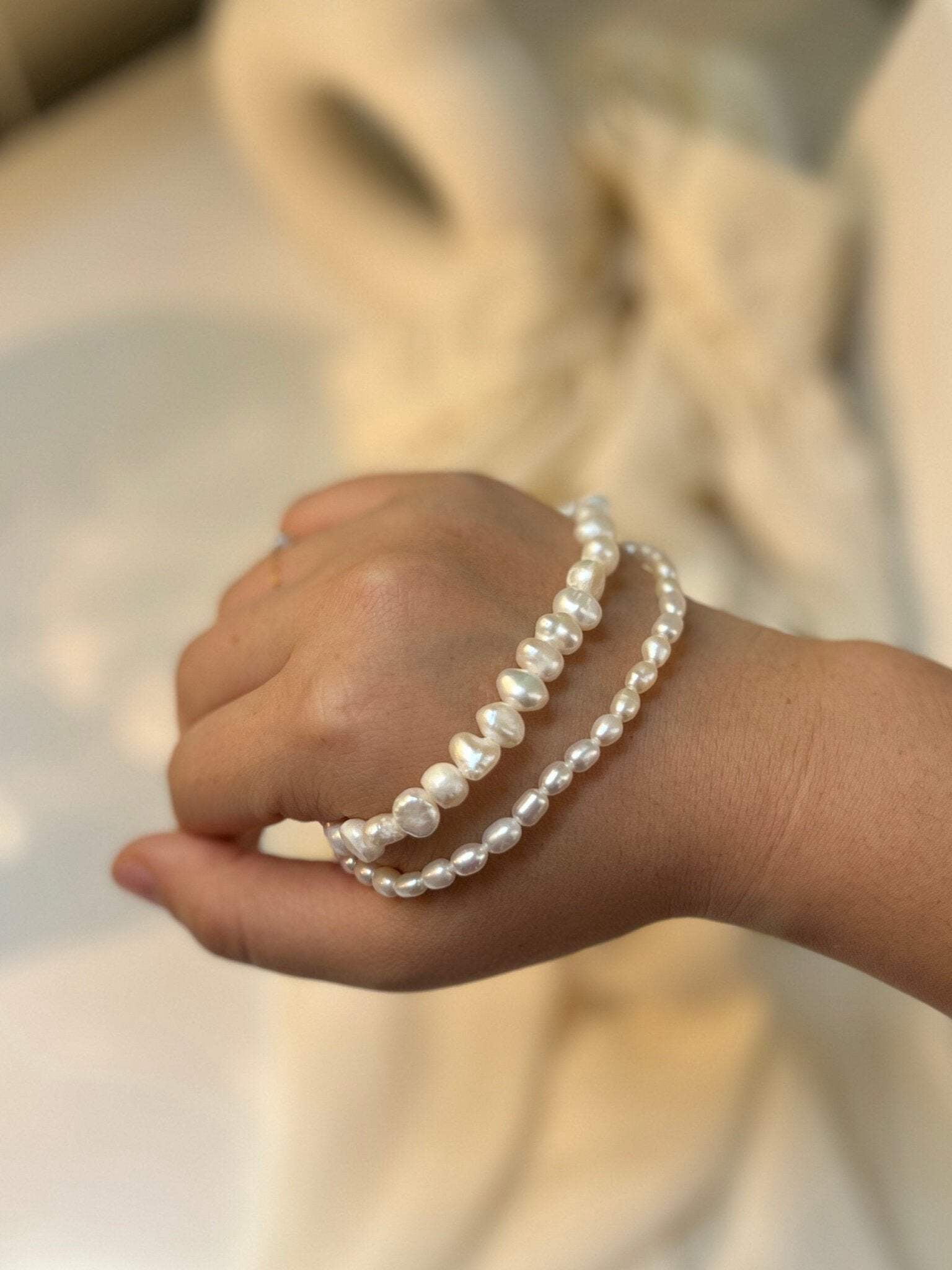 Fresh Water Pearl Stretch Anklet with Baroque or Rice Pearl - Shanali Jewelry