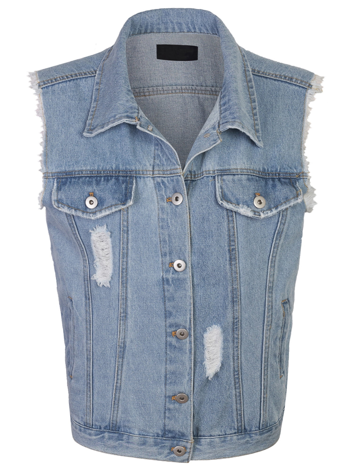 KOGMO Womens Loose Fit Trucker Distressed Denim Vest - Walmart.com