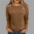 thumbnail image 2 of Inleife Womens Shirts Women's Fashionable Solid Round Neck 3/4 Sleeves Casual T-Shirt Tops Blouses, 2 of 6