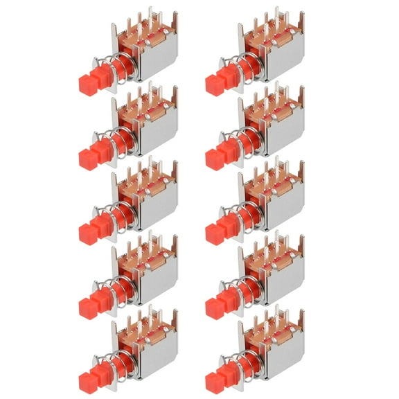 Push Button Switch DPDT 6 Pin 1 Position Self-Locking Red 10Pcs