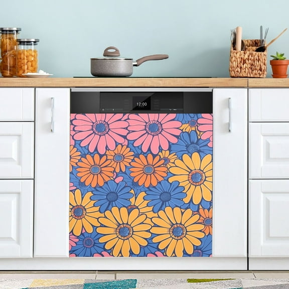 Colorful Daisies Flower Dishwasher Magnet Cover Magnetic Fridge Door Cover Home Kitchen Decor 23"x 26"