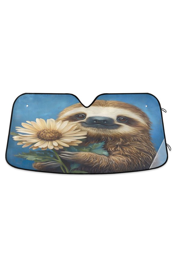 Sloth Sunflower Windshield Sun Shade Car Foldable Sun Visor Block UV Rays Protector 53"x23.5"