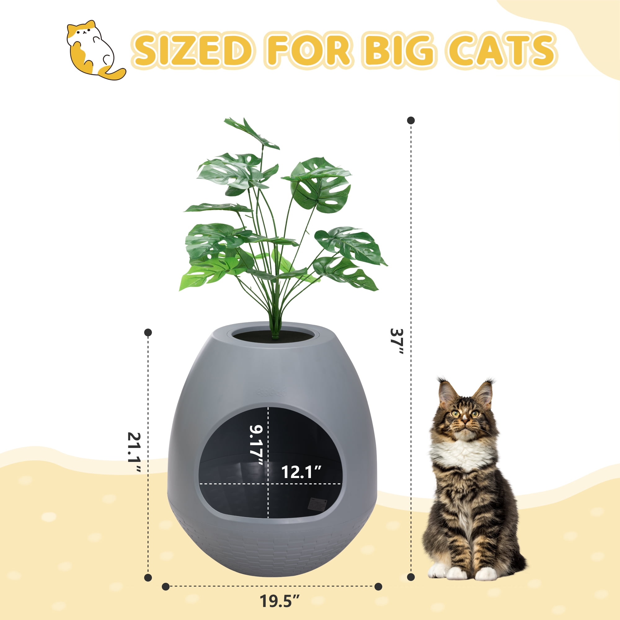 Eggloa6 Cat Plant Litter Box Set With Artificial Plants, Attached Scoop, Replaceable Litter Box Liners, Hidden Cat Litter Box Furniture, Gray