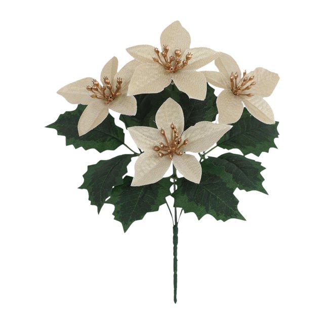 Flor artificial,Flor de Pascua artificial para fiestas en interiores y exteriores,Decoración fotográfica de aniversario con flor de Pascua falsa,Ramo de flores artificiales navideñas Dorado