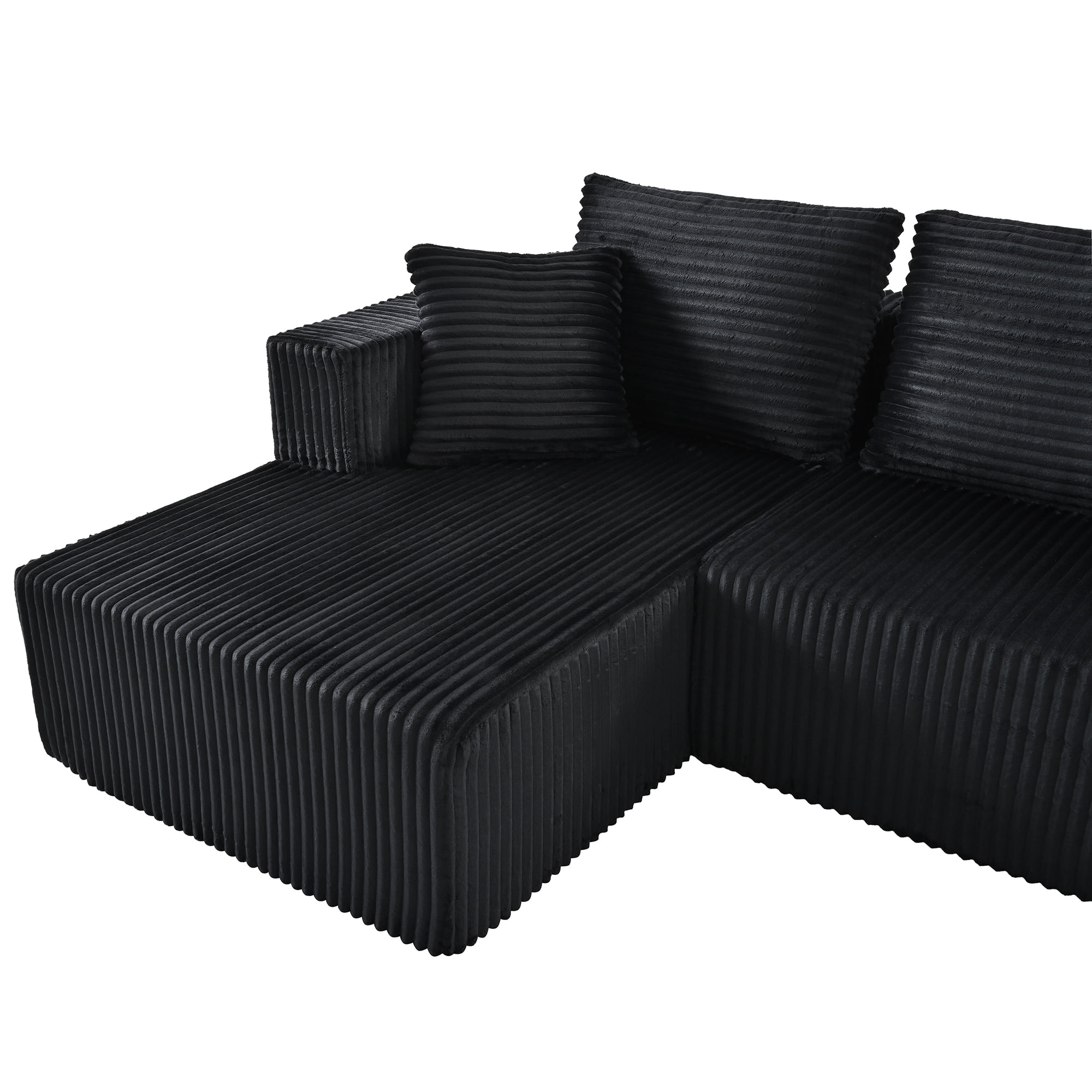 132-Inch U-Shaped Modular Sectional Sofa with Double Chaise, Corduroy Cloud Couch with Oversized Deep Seat for Living Room and Apartment, Black