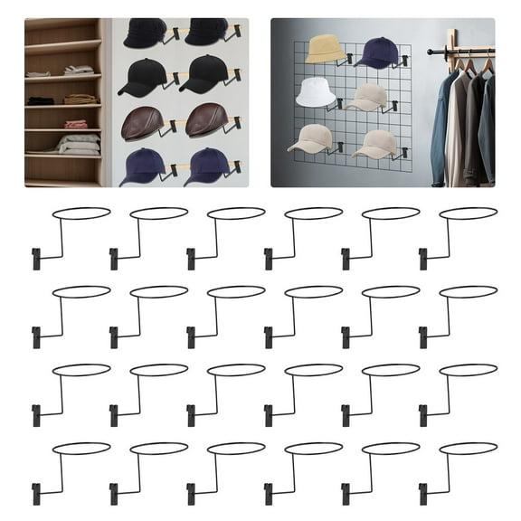 ToppiJoy 24PCS Hat Racks, Wall Mount Round Hat Stand, Slat Panels Cap Rack, for Bedrooms, Cloakrooms, Clothing Stores (Black)