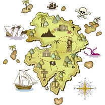 Kids Bedroom Living Room Pirate Skull Decoration Pirate Ship Flag Treasure Chest Gun And Sword Design Vinyl Wall Decal | 18" x 20" Home Bedroom Playroom Multicolored Decor Art Adhesive Wall Sticker