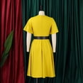 thumbnail image 4 of AURA Plus Size Trumpet Sleeve A Line Midi Dress High Waist Belted Crewneck Solid Color Summer Casual Elegant Dress, 4 of 9