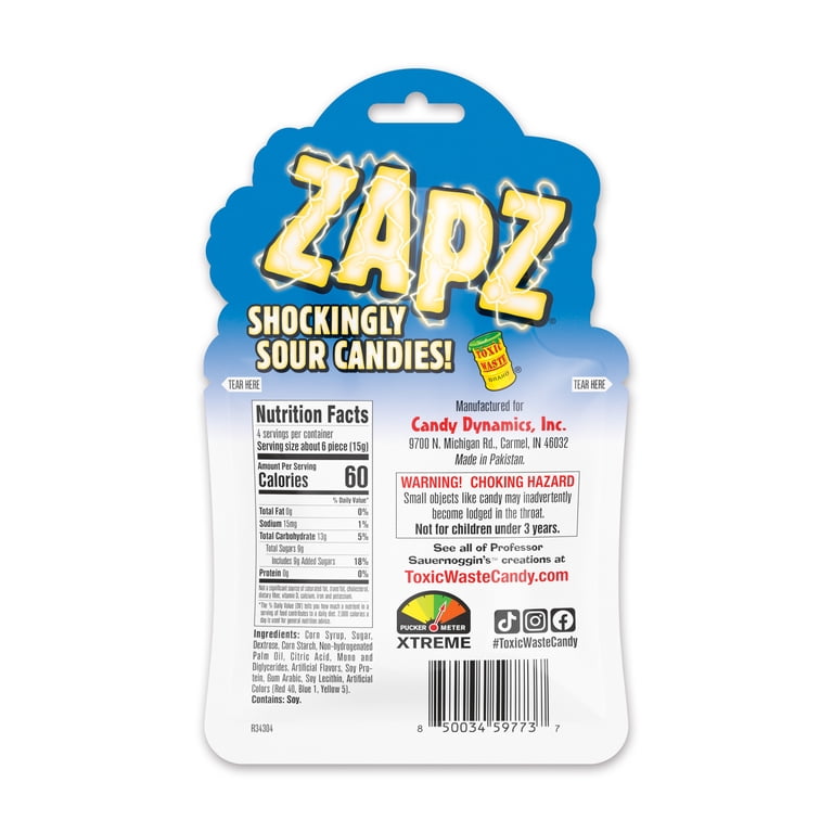 ZAPZ® Shockingly Sour Candies, Blue Raspberry, Green Apple