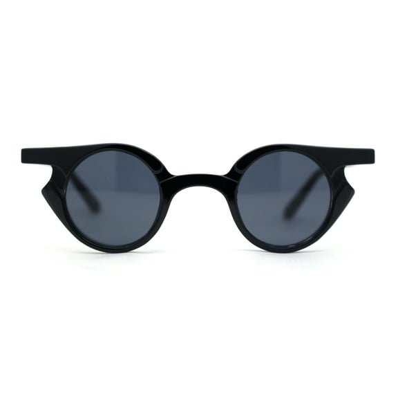 Retro Vintage Micro Circle Lens Hippie Pimp Plastic Sunglasses All Black