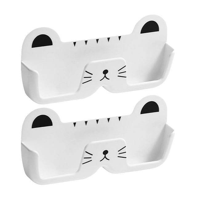 Wall Mount Glasses Organizer with PP Material White Color Perfect for Small Spaces and Cat Design 2pcs