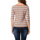 thumbnail image 3 of Camiseta básica de ajuste slim con cuello redondo y mangas de codo para mujeres INSPIRE CHIC, estampada, multicolor, blanca, talla XS, 3 of 8
