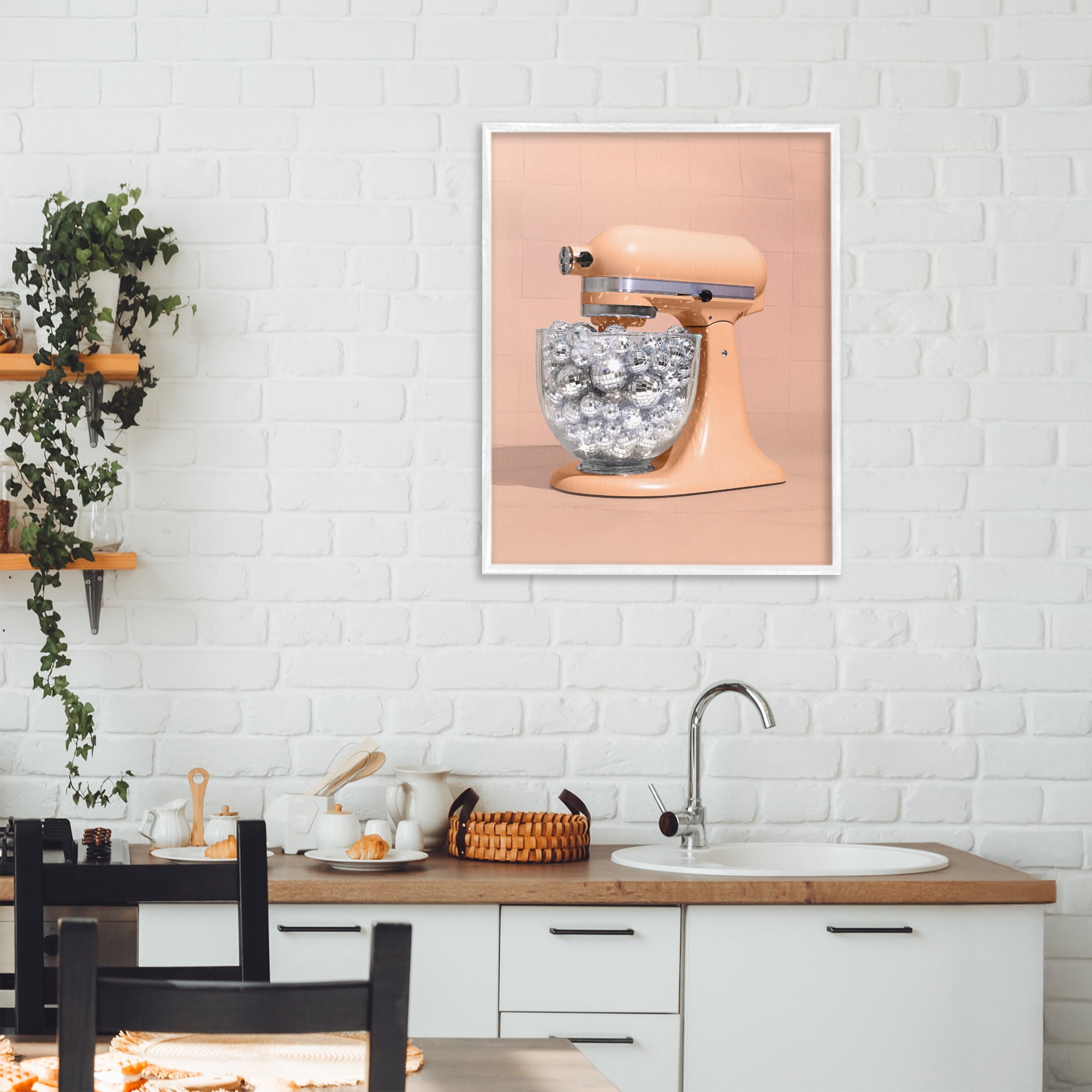 Stupell Industries Disco Kitchen Mixer over Orange White Framed Giclee Art, design by LISH Creative