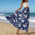 thumbnail image 6 of LWavelet Women Floral Print Tiered Maxi Skirt Elastic Waist With Pockets Boho Summer Long Skirt Dark Blue S, 6 of 6