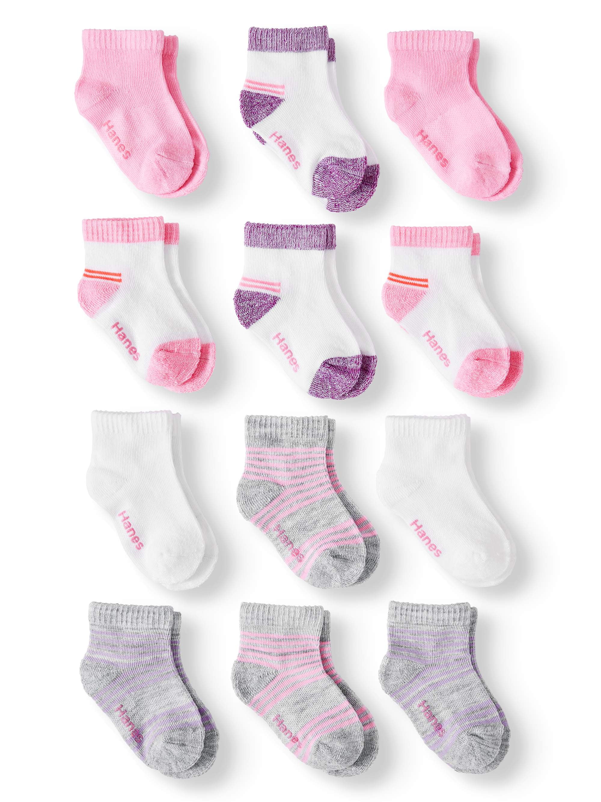 Hanes Toddler Girl Ankle Socks, 12 Pack, Sizes 6M5T