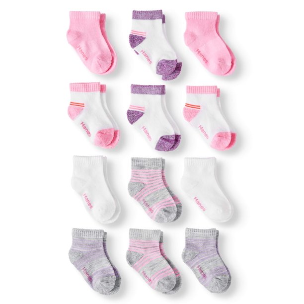 Hanes Ecosmart Bundle Ankle Socks, 12Pack (Baby Girls and Toddler