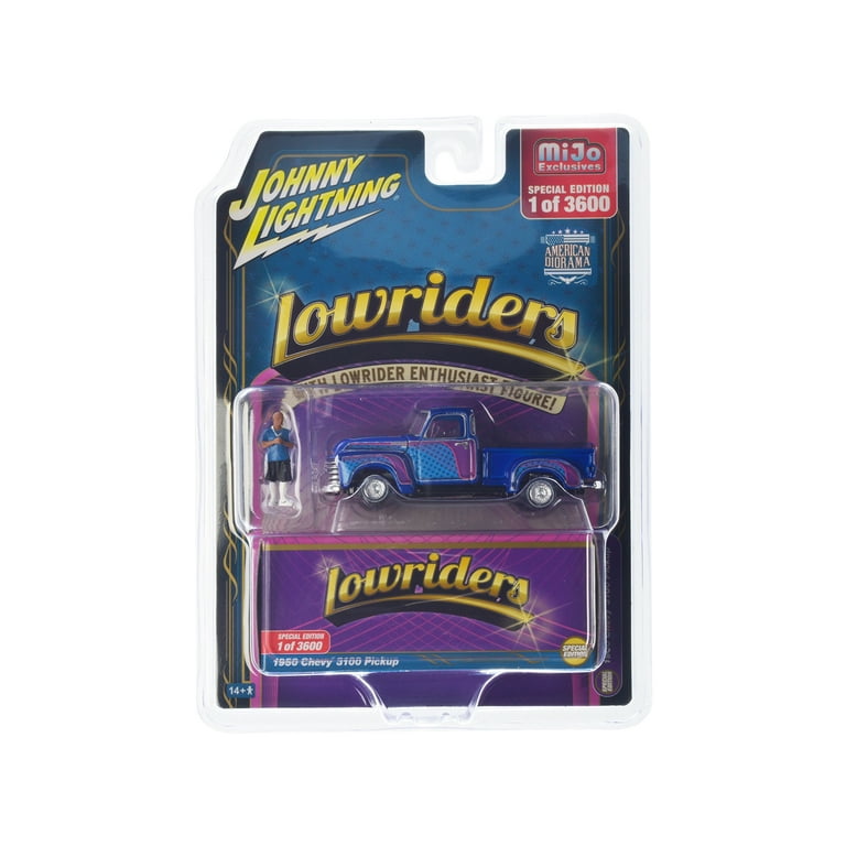 1950 Chevrolet 3100 Truck Lowrider Blue w/Graphics & Figure