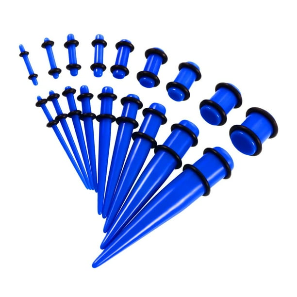 Kit de inicio de 18 dilatadores de oreja acrílicos, túneles de estiramiento y conos, 14G-00G Azul