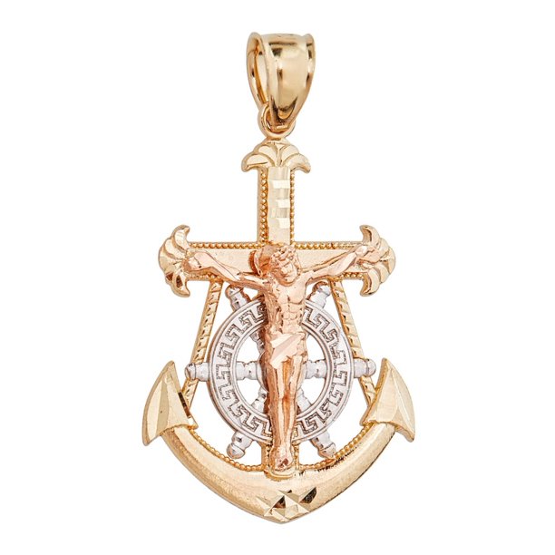 Decadence 14K TriColor Gold Religious Nautical Cross Wheel & Anchor