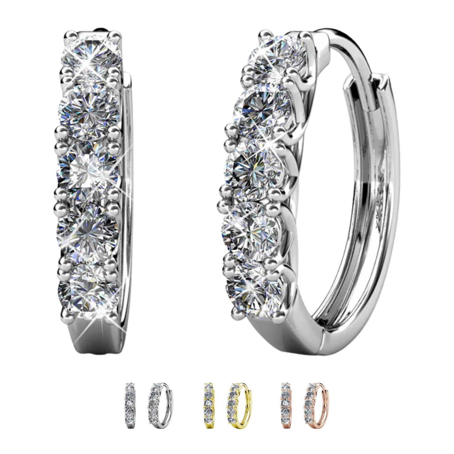 Cate & Chloe Bethany 18k White Gold Plated 15mm Hoop Earrings with Swarovski Crystals for Women