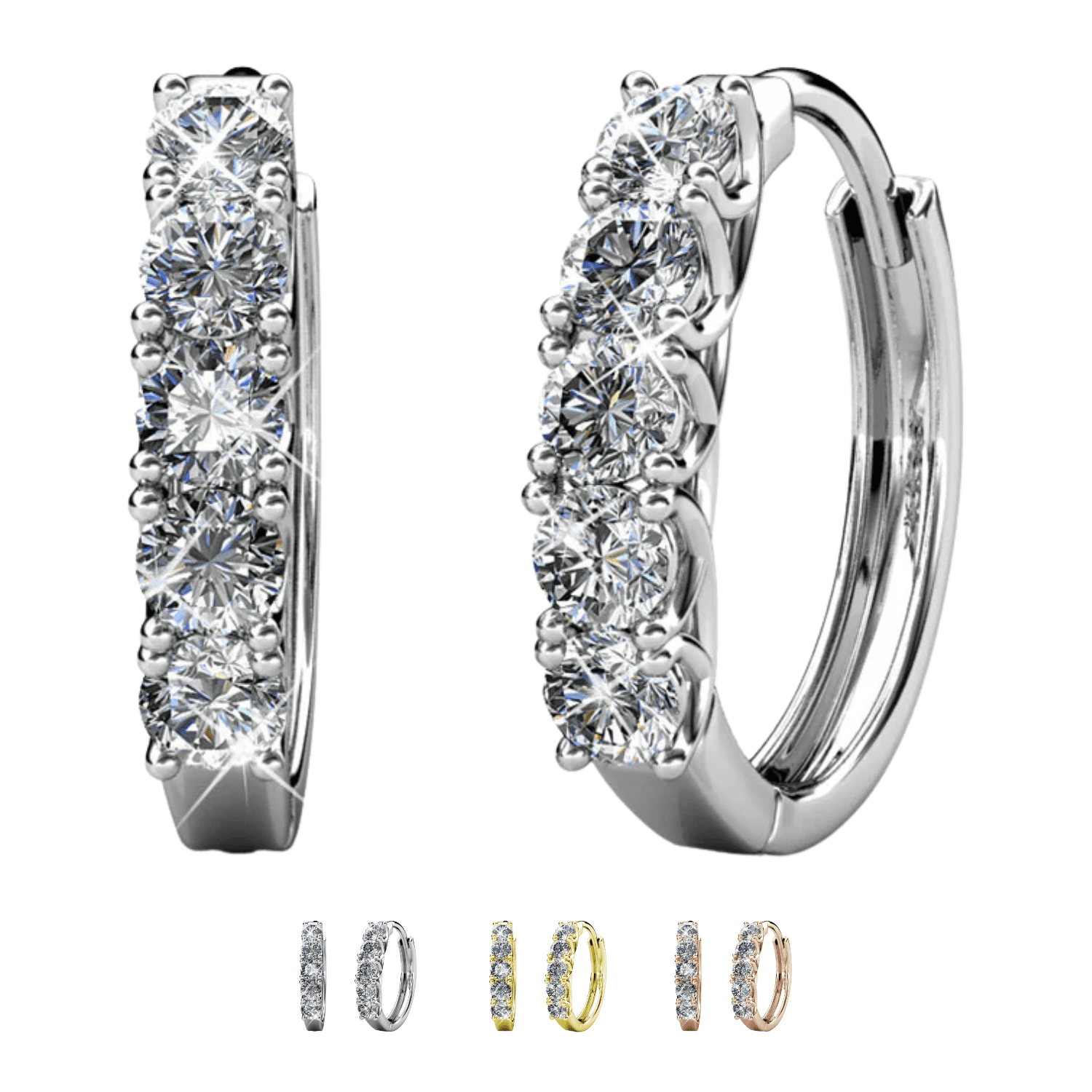 Cate & Chloe Bethany 18k White Gold Plated 15mm Hoop Earrings with Swarovski Crystals for Women