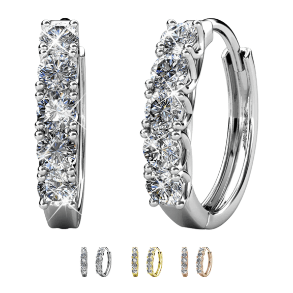 Cate & Chloe Bethany Strong White Gold Hoop Earrings, 18k Rose Gold Hoop Earrings with Large Swarovski Crystals, Silver Hoop Earring Set for Women, Wedding Anniversary Jewelry (Rose Gold)