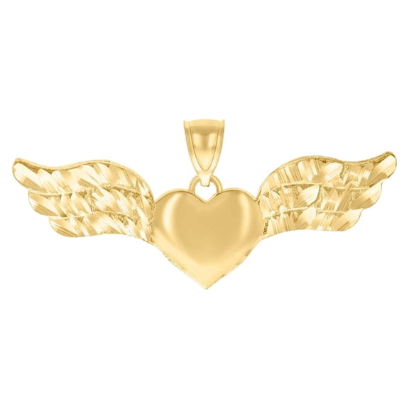 10k Yellow Gold Womens Flying Love Heart Charm Pendant Necklace 22.1x49.3mm Wide Pendant for Women