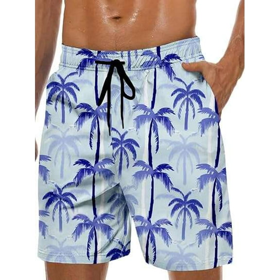 JASGARDE Men's Swim Trunks Hawaii Series Pattern Fashionable Sports Beach Shorts with Pockets Size S-3XL