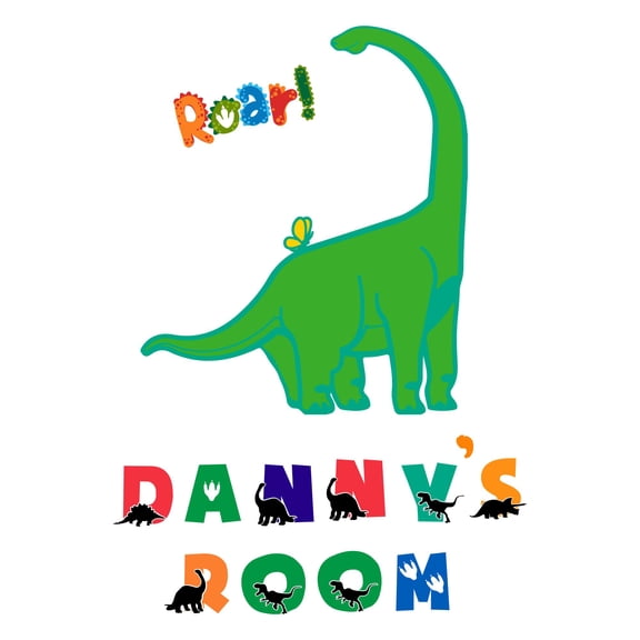 Custom Name Dinosaur Silhouette Wall ArtWall Decal Decoration Roar Joyful Cartoon Cartoon Animals Decorating Ideas for Child's Bedroom Size: 7 In(W) x 10 In(H)