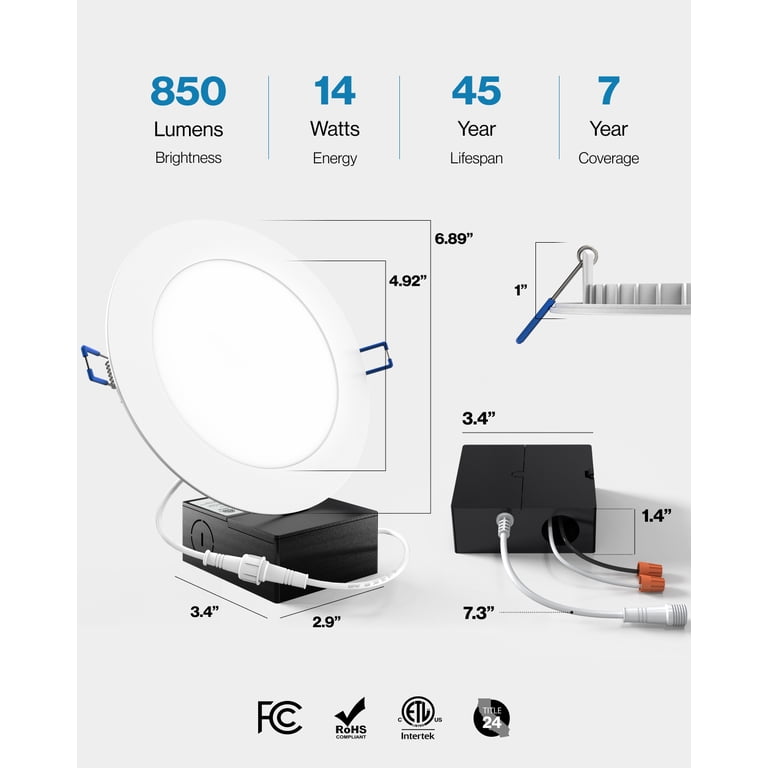 Liteler 24-Pack 6-Inch Ultra-Thin LED Recessed Ceiling Lights – 6000K Daylight, 12W, Retrofit Kit