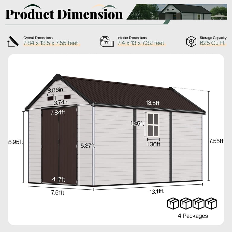 Reバース サンラク PP Jocisland 8x13.5x7.5 ft Resin Storage Shed with Floor, Lockable