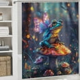thumbnail image 5 of 4Pcs Cute Frog Mushroom Shower Curtain Set with Toilet Lid Cover U-Shaped Mat and Non-Slip Rugs, Neon Animal Butterfly Plant Shower Curtain Bathroom Decor Set, 72" x 72", 5 of 8