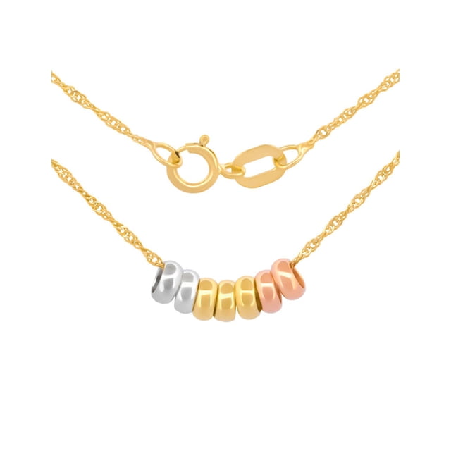 Cadena Gargantilla Dama 7 Aros Con 3 Oros De 14k Sólido Amarillo 00