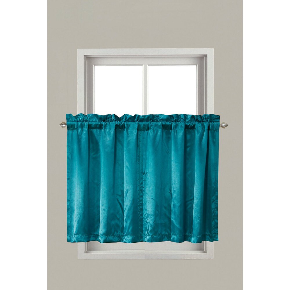 FLOSSY 2PC SATIN TEAL KITCHEN NURSERY SOLID COLOR CURTAIN TIERS VALANCES PANELS SIZE 30" WIDE