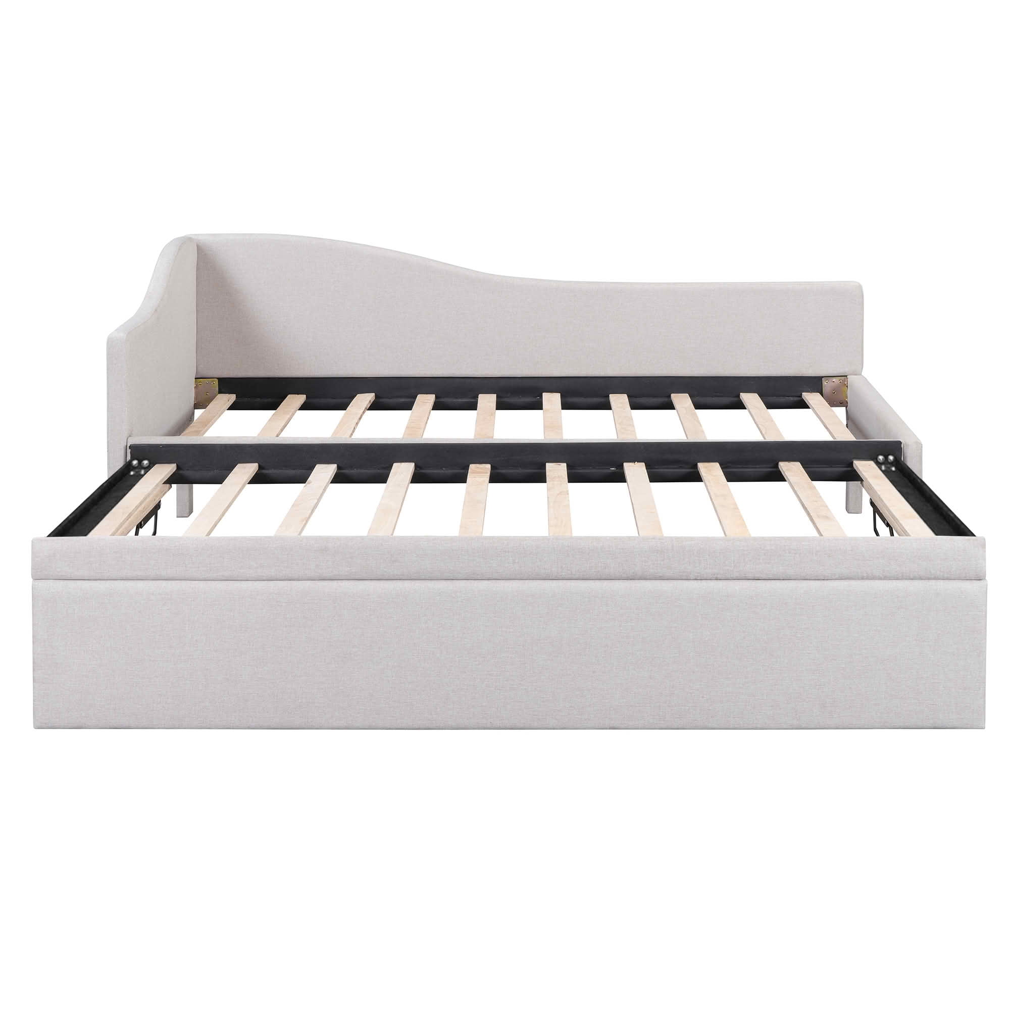 MAYEERTY L-Shaped Linen Upholstered Daybed with Twin to King Expandable Trundle, No Box Spring Needed