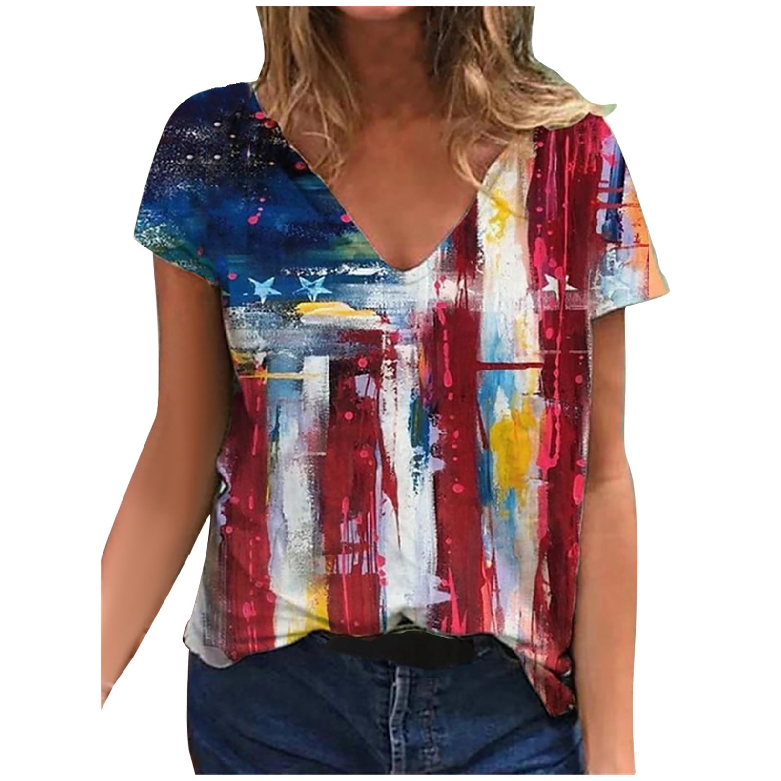 Bidobibo Womens Floral Print Summer Tops for Women Casual Loose Crew Neck T Shirts Short Sleeve Colorful Blouses