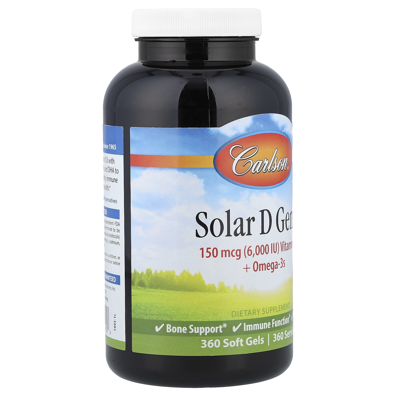 Carlson Solar D Gems® , Vitamin D3 + Omega-3s, Natural Lemon, 360 Soft Gels