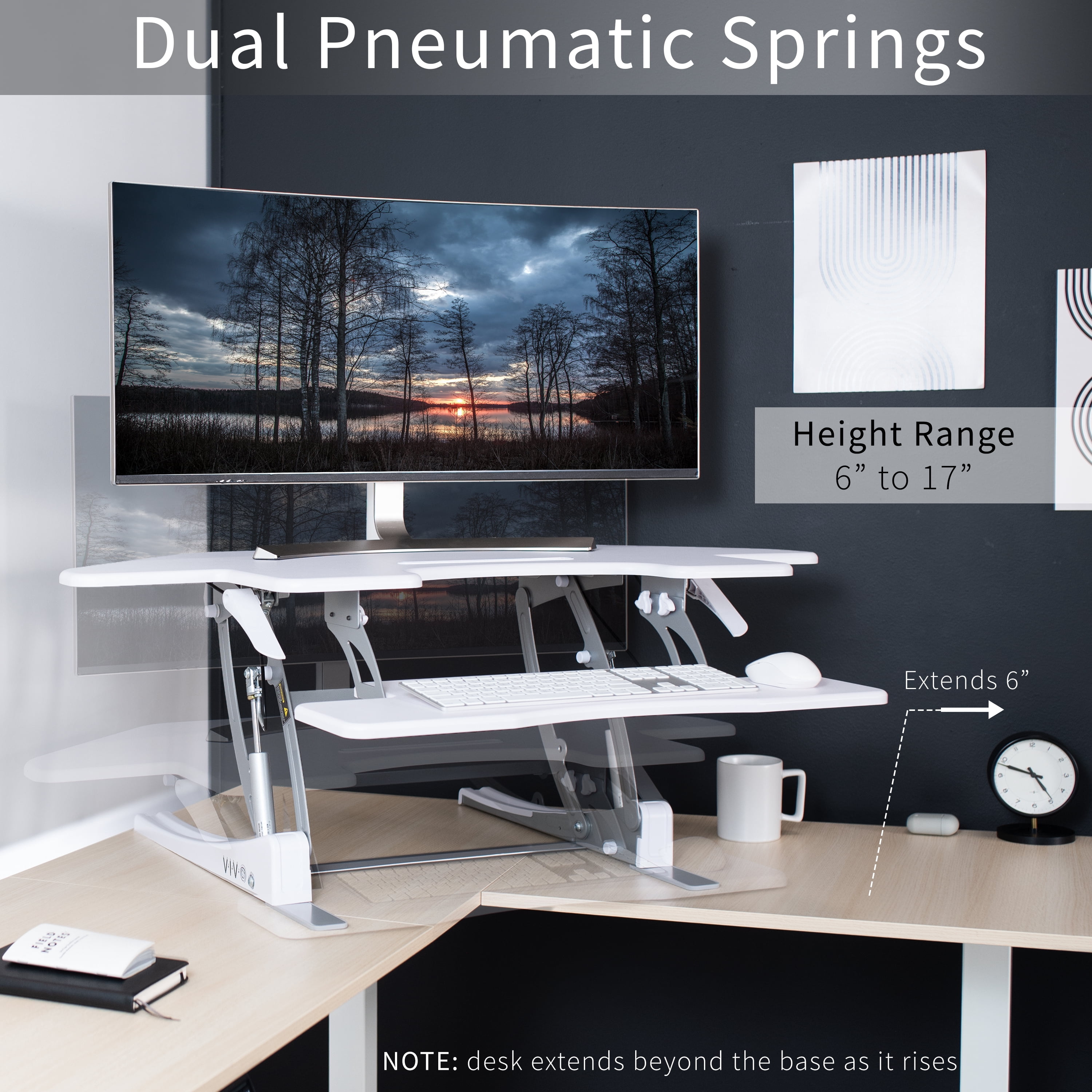 VIVO White Corner Height Adjustable Cubicle Sit to Standing Tabletop Desk Riser