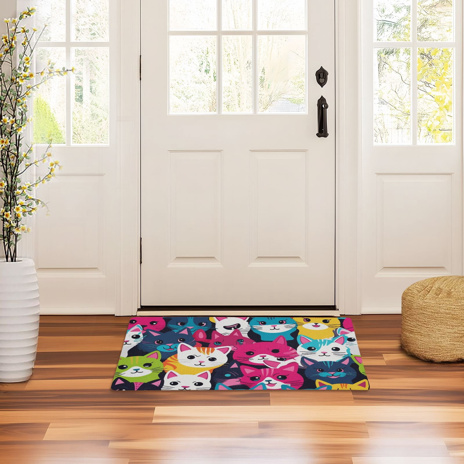 JSTEL Colorful Cat Kitten Front Door Mat Outside Entrance 32x20 Inch Doormat for Outdoor Indoor Washable Non Slip Floor Mats