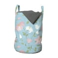 thumbnail image 1 of Botanical Laundry Bag, Floral Theme Pink and White Flowers Along Green Leaves on Pale Blue Background, Basket with Handles Drawstring Closure for Laundromats, 13" x 19", Multicolor, by Ambesonne, 1 of 4
