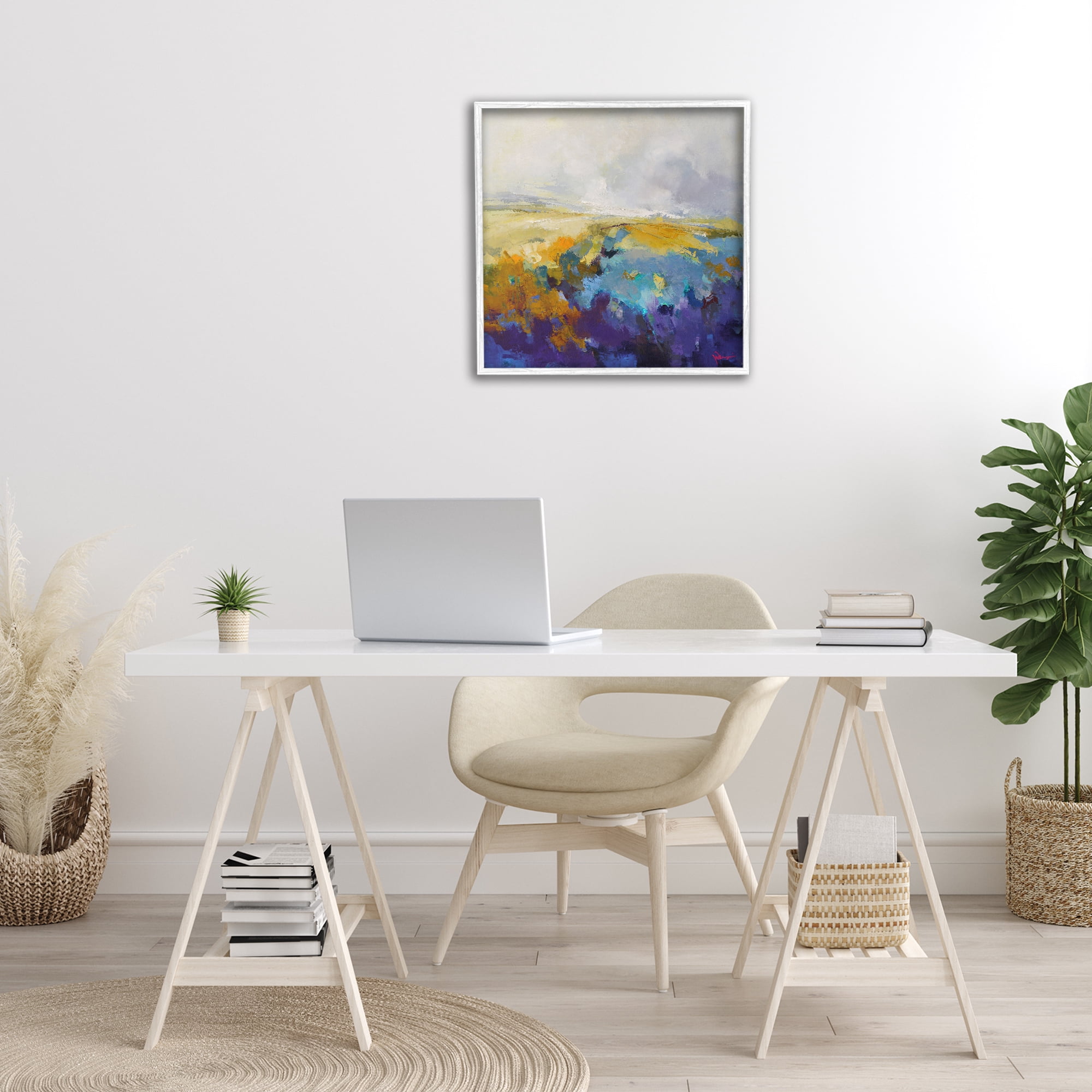 Stupell Industries Expressive Country Field Landscape Painting White Framed Art Print Wall Art, 24 x 24