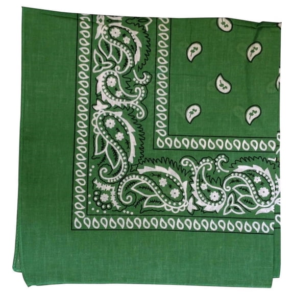 Green Paisley Bandana 22 x 22 100% Cotton