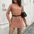 thumbnail image 2 of Women's Casual Crewneck Long Sleeve Mini Sweater Dress Casual Baggy Soft Knit Pullover Jumper Sweaters with Belt, 2 of 7