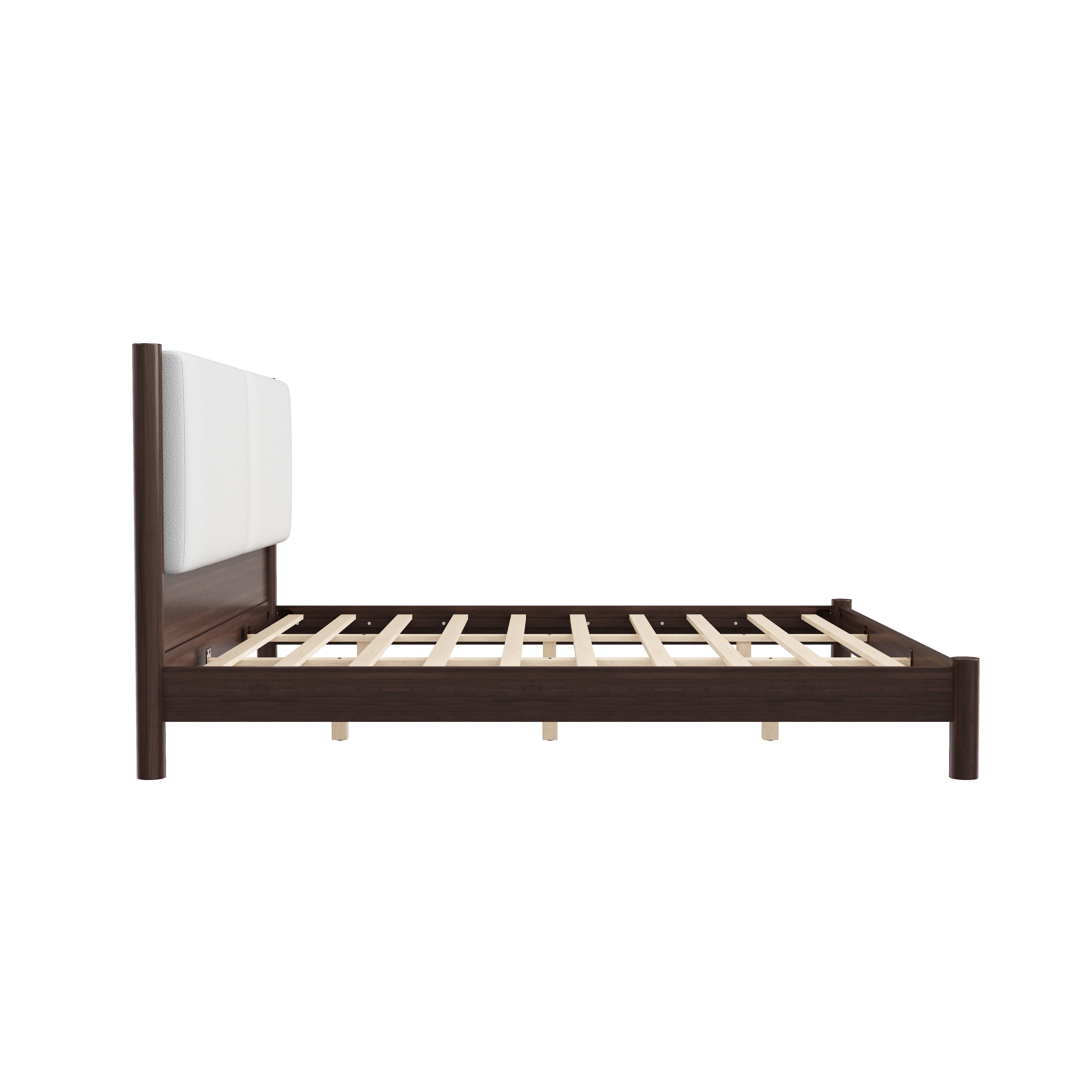 Euroco Wood King Size Platform Bed with PU Leather Headboard, No Box Spring Needed, Espresso