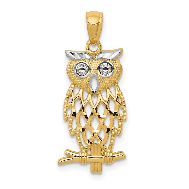 Pendentif Hibou en Or Jaune Rhodié 14K avec Diamants